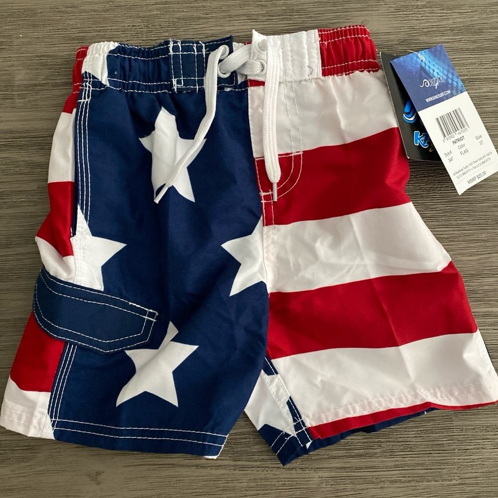 *NEW* Kanu Surf Boy's Patriot Swim Trunks, Flag, 3T NWT American Flag